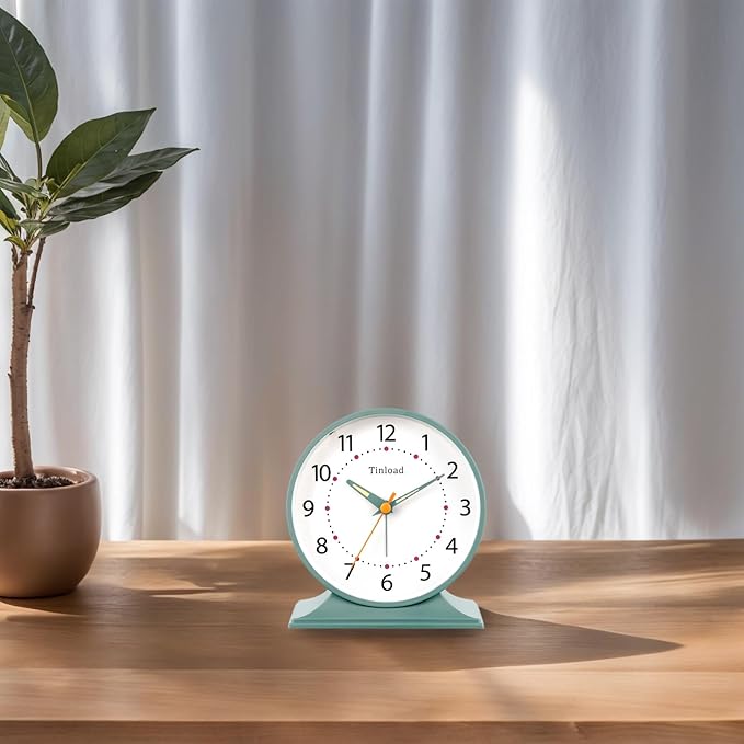 Tinload 4.5" Antique Retro Analog Alarm Clock, Small Silent Bedside Desk Clock with Manual Light, Battery Operated, Snooze, for Living Room, Bedroom, Bedside, Desk(Green)