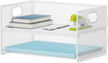 Marbrasse 2 Tier Paper Organizer Letter Tray, Mesh File Organizer with Handle, Paper Sorter Desk Organizer for Home Office Supplies - White