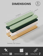 Cork Board Alternative Felt Strip Board 8-Pack 13"x2", Office Pin Board with 50 Push Pins, Adhesive Install for Bedroom Door & Home Office(Moss Glimmer)