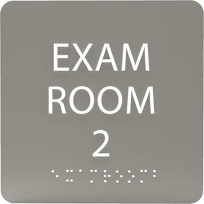 ADA CENTRAL SIGNS - 6" X6" Exam Room 2 Sign - ADA Compliant Tactile Graphics Grade 2 Braille Text Acrylic Wall Signs - Educational Institution Directional Assistance Test Center Door Sign for Schools