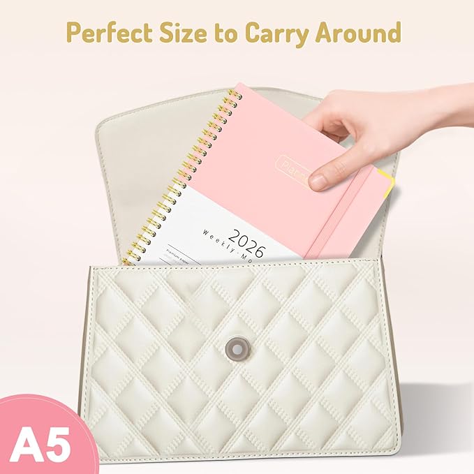 Forvencer 2026 Planner, Hardcover Calendar Planner Weekly and Monthly, Jan 2026 - Dec 2026, 6" x 8", Spiral Agenda Book with Tabs, Exquisite Daily Journal Organizer for Home School, Pink