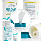 Juniper CLEAN 1 Pack Surface Cleaning Wipes with Bleach, All-Purpose Cleaner for Bathroom, Kitchen, Office, 35 Count Canister, 7.5" x 7" Sheet, Fresh Scent, Lint Free & Durable
