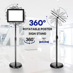 Adjustable Poster Sign Stand Holder Heavy Duty Snap Open Aluminum Pedestal Floor Standing Sign Holder Vertical and Horizontal View Sign Displayed,Advertising Display Stand (Black, 8.5x11inches)