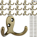 IBosins 16 Pack Heavy Duty Double Prong Coat Hooks Wall Mounted Antique Brass Wall Hook Rustic Utility Hooks for Coat, Scarf, Bag, Towel, Key, Cap, Cup, Hat