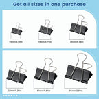 208 PCS Binder Clips Paper Clamps Assorted Sizes, Metal Paper Binder Clip, Black Binding Paperwork Clamp Bulk, School Teachers Office Supplies