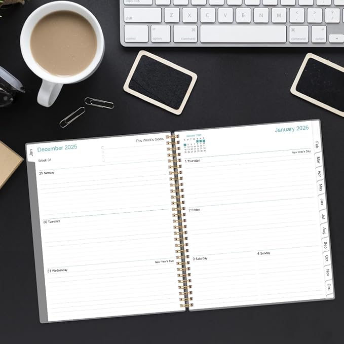 2026 Planner - Planner 2026 from January 2026 to December 2026 with 12 Monthly Tabs, Flexible Cover, Inner Pocket, 8.5" x 11", Beige