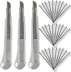 WEKOIL 9mm Snap Off Utility Knife 3 Pack High Hardness Retractable Box Cutters with 30 Pcs Snap Off Blades,Package Cutter 9mm Knife for Home Office Workstation,White