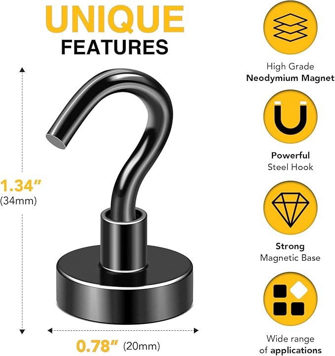 DIYMAG Garage Storage Hooks 10 Pack, 50lbs 2026 Cruise Cabin Ship Essentials Magnetic Hook Heavy Duty Strong Wall Mount Magnets Fridge for Classroom Wall Mount Kitchen Grills Black