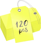 Uniclife 120 Pcs Yellow Plastic Tags for Labeling 4.7"x 2.36" Plastic Shipping Tag with Wire Writable Waterproof Tag Price Tags with Reinforced Eyelet Blank Hang Label for Luggage