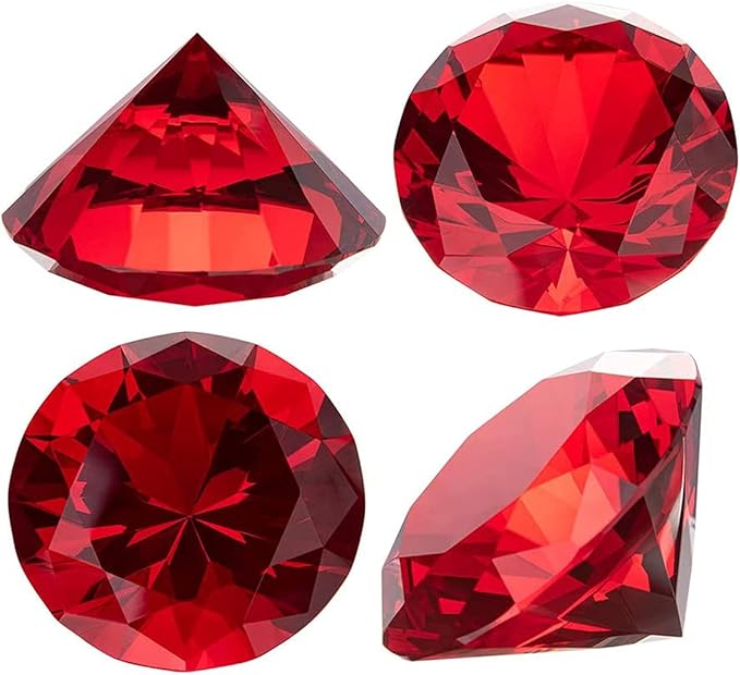 click2go 2” / 60 mm Diamond Shaped Glass Crystal Paperweight – Home Office Decor & Valentine's Day Gift Wedding Favors Centerpieces Decoration with Gift Box (Red)