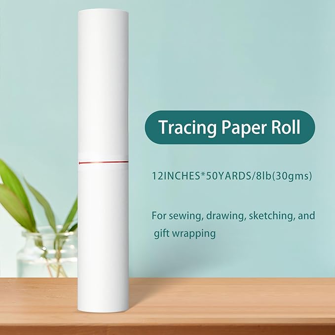 SEMLEART Tracing Paper Roll,12-inch x 50yard，White Translucent Vellum,Pattern Paper for Sewing, Drawing, Sketching, Gift Wrapping