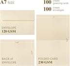 Goefun Cream Blank Cards and Envelopes, 5x7 Folded Ivory Cardstock and A7 Envelopes Self Seal 100 Pack for Wedding, Invitations, DIY Greeting Cardstock, Thank You Cards & All Occasion
