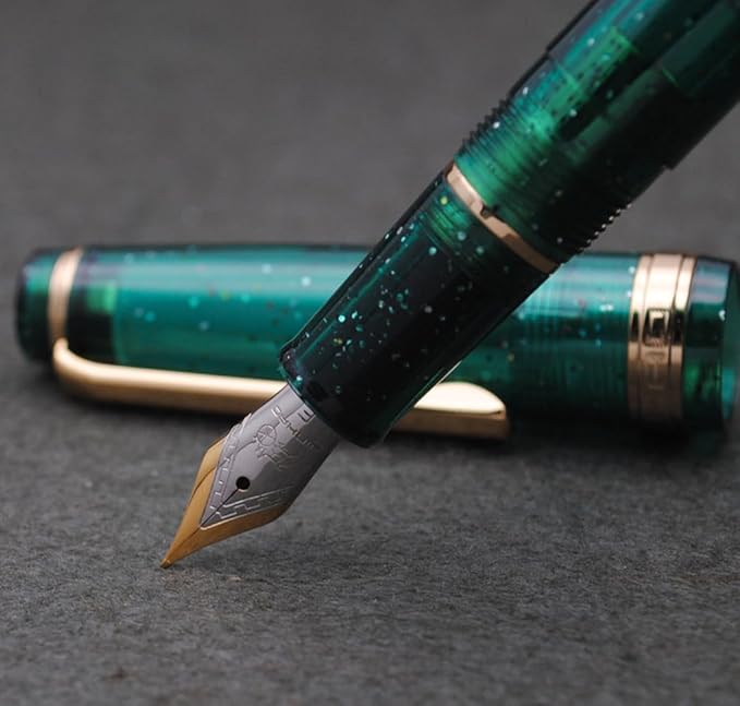 JINHAO 82 Fountain Pen (Transparent Fluorescent Dark Green,Fine Nib 0.5mm)