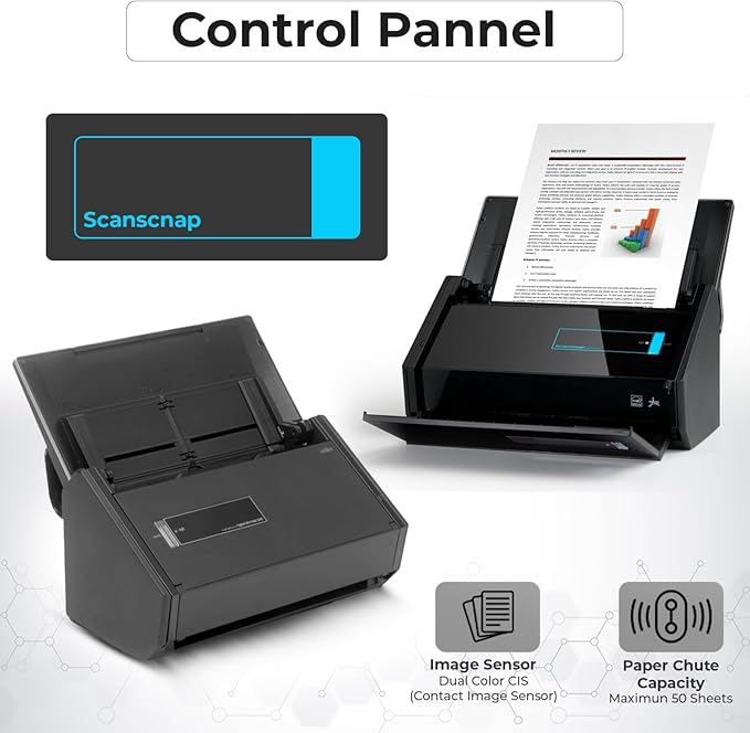 IX500 Scansnap Receipt Scanner - 1 Year Warranty, USB High Speed Cloud Enabled Document & Photo Scanner for Mac & PC - ADF with Duplex Scanning w/ 16V, USB 3.0 Cable, Cloth (Renewed)