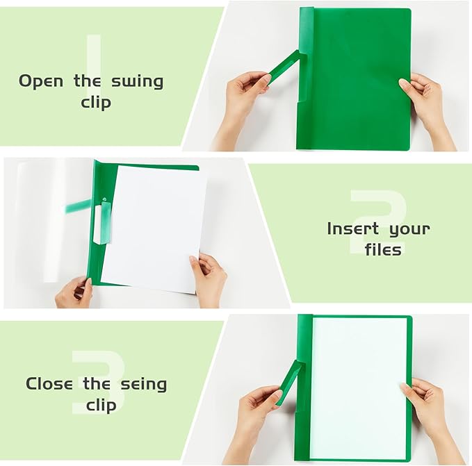 Maitys 25 Pack Durable Clear Report Covers with Rotary Clip 11 x 9 in Letter Size Presentation Folders Transparent Front Cover Portfolio Folder Resume Folder Interview Report Folders (Green)
