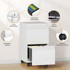 AFAIF 2 Drawer File Cabinet with Lock, Rolling File Cabinets for Home Office, Small Metal Filing Cabinet Office Drawers Under Desk for Letters/Legal/A4 Size, Assembly Required
