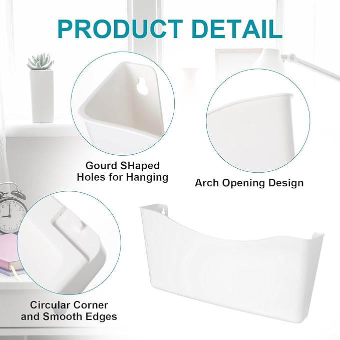 Colarr 6 Pack Expandable Pocket Wall File Holder Plastic Hanging Wall Organizer Space Saving Wallmount File Holder for Office Mail Letter Magazine(White)