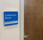 NapTags Conference Room Slider Signs (Sapphire Blue - Silver Frame, 6" x 6")