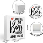 Boss Gifts for Women Man Leadership Gifts, Thank You Gifts Office Decor Inspirational Wooden Box Sign, Home Farmhouse Table Shelf Desk Decor Accessories, Supervisor Farewell Gifts for Manager Boss