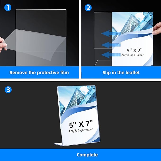 6 Pack Slanted Back Acrylic Sign Holders 5x7 for Business & Store, Tabletop Vertical Sign Holder with Anti-Slip Pads Clear Display Stand, for Menus Flyers Documents Office Restaurants Party Decoration