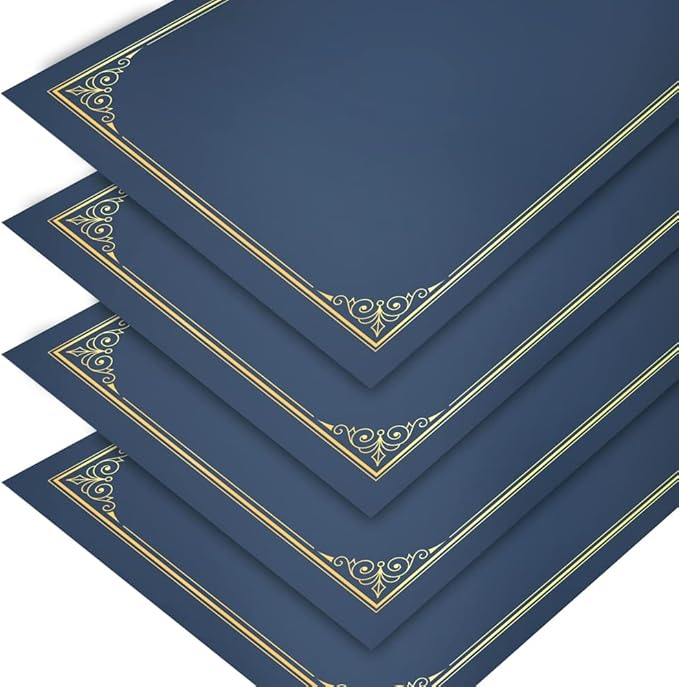 SUNEE 10 Packs Navy Blue Certificate Holders, 250gsm, for 8.5x11 Award Certificates, Certificate Covers with Gold Foil Border