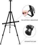 Art Artist Easel Stand for Displaying, RRFTOK Metal Tripod Adjustable Easels for Painting Canvases Height from 21" to 66" with Reinforced Triangle - Carry Bag for Table-Top/Floor Drawing and,Black
