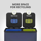 70 Liter / 18.5 Gallon Rectangular Hands-Free Dual Compartment Recycling Kitchen Step Trash Can with Soft-Close Single Lid, Stainless Steel (40L x 30L Capacity), Blue
