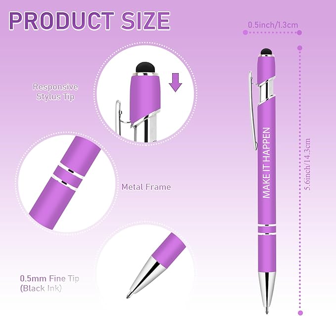 Luxeviss 20 Pcs Inspirational Pens Bulk - Motivational Ink Ballpoint Pen with Quotes Stylus Tip Nurse Gifts for School Coworkers Office Supplies Black Ink