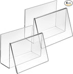 Vicenpal 4 Pcs Clear Acrylic Postcard Holder Business Card Holder Greeting Card Display Clear Business Card Stand Rack for Index Card Organizer Desk Table Home Office School, 6 x 4.25 x 4.5 Inch