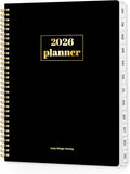 SUNEE 2026 Planner, Weekly and Monthly Calendar Planner, January 2026-December 2026, Daily Agenda with Tabs, Note Pages, Spiral Binding, 8.5"x11", Black