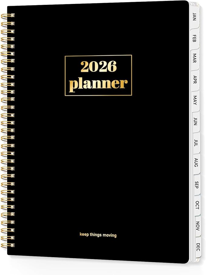 SUNEE 2026 Planner, Weekly and Monthly Calendar Planner, January 2026-December 2026, Daily Agenda with Tabs, Note Pages, Spiral Binding, 8.5"x11", Black