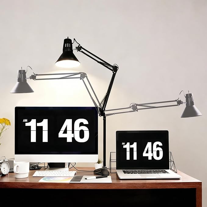 2 Pack LED Desk Lamp Dimmable with Clamp, Eye-Caring Clip on Lights for Home Office, 3 Adjustable Color Temperature, Extra Tall Metal Swing Arm, High Intensity Clamp w/A19 E26 Bulb for Working Reading
