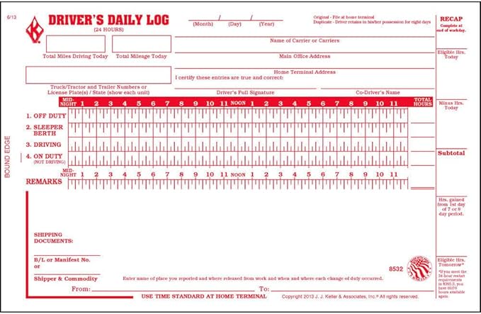 Driver Daily Log Book 25-pk. with Detailed Driver Vehicle Inspection Report & Simplified Recap - Book Format with 31 Sets, 2-Ply with Carbon, 8.5" x 5.5", J. J. Keller & Associates, Inc.