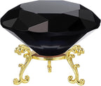 PATIKIL Diamond Crystal Paperweight, 80mm / 3.15" Crystal Paperweight Paper Weight with Gold 19 Metal Base for Home Office Desktop Table Decor Wedding Party Ornaments, Black