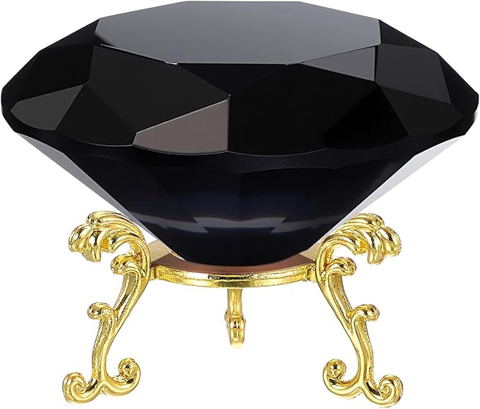 PATIKIL Diamond Crystal Paperweight, 80mm / 3.15" Crystal Paperweight Paper Weight with Gold 19 Metal Base for Home Office Desktop Table Decor Wedding Party Ornaments, Black