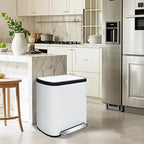 JM ·YIPENG Dual Trash Can Stainless Steel Recycle Bins for Kitchen, 60 L/16 Gallon Dual Compartment Recycling Trash Can with Soft-Close Lid and Removable Liner Buckets for Kitchen, Living Room, White