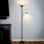 Brightech Sky Dome Plus LED Floor lamp, Torchiere Super Bright Floor Lamp with Reading Lamp for Living Rooms & Offices - Dimmable Tall Standing Lamp for Bedroom Reading - Black