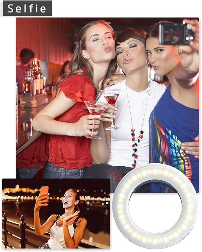 XINBAOHONG Selfie Ring Light Rechargeable Portable Clip-on Selfie Fill Light with 40 LED for Smart Phone Photography, Camera Video, Girl