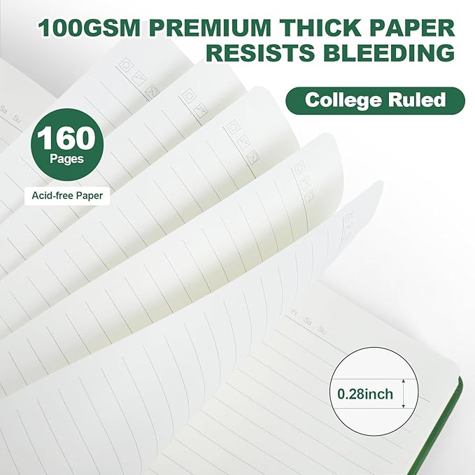 SUQJOY Lined Journal Notebooks, 6 Pack 160 Pages, 5.5x 8.2-Inch Journals for Women Men, Hardcover Notebook with 100 gsm Thick Paper, A5 Size College Ruled Notebook for Writing/Travel/Work (Green-6 Pack)