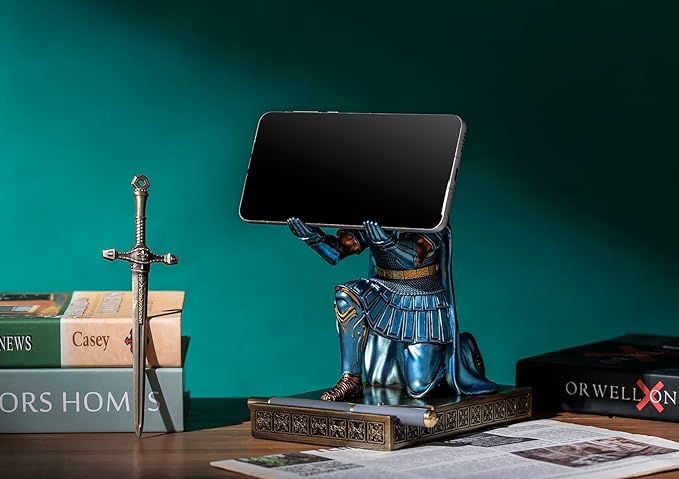 HDMbigmi Centurion Cloak Warrior Knight Pen Holder Mobile Phone Stand Desk Organizers and Accessories as Gift for Office and Home (Blue)