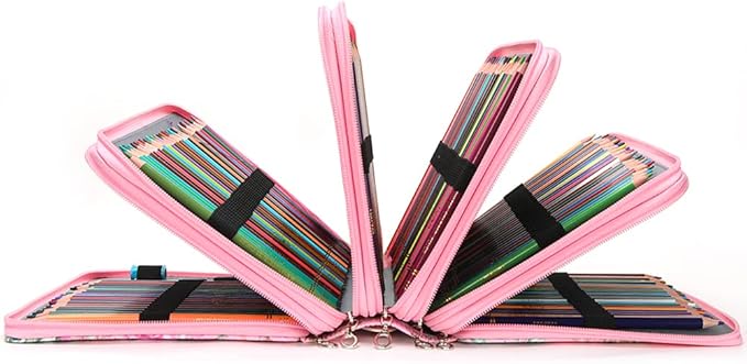 Vomgomfom Colored Pencil Case - 252 Slot Pencil Holder with Zipper Closure, Twill Fabric Large Capacity Pencil Case for Watercolor Pens or Markers, Artist Organizer (Pink Rose)