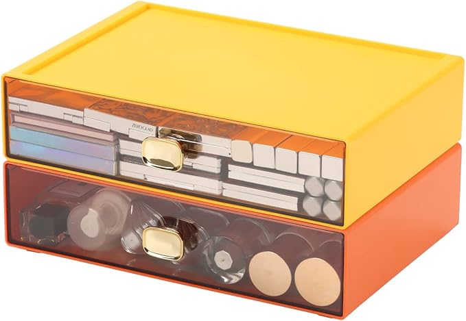 OSteed Spacious Desktop Storage Box, 1 Large Storage Drawer, Stackable Office Desk Drawer Organizer and Accessories, Printer Paper Organizer, Orange Plastic Drawers for Workspace & Home
