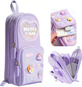 Large Capacity Kawaii Purple Pencil Case - Cute 3-Compartment Stationery Organizer for School Supplies, Office, and Travel | Ideal Gift for Students, Artists, and Art Lovers, Holds 50 Pens or Pencils