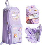 Large Capacity Kawaii Purple Pencil Case - Cute 3-Compartment Stationery Organizer for School Supplies, Office, and Travel | Ideal Gift for Students, Artists, and Art Lovers, Holds 50 Pens or Pencils