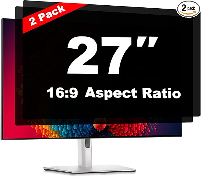 Pozlle 27 Inch Computer Privacy Screen Shield [2 Pack] for 16:9 Widescreen Desktop Monitor - Anti-Glare Blue Light Privacy Filter and Anti Spy Privacy Screen Protector Film