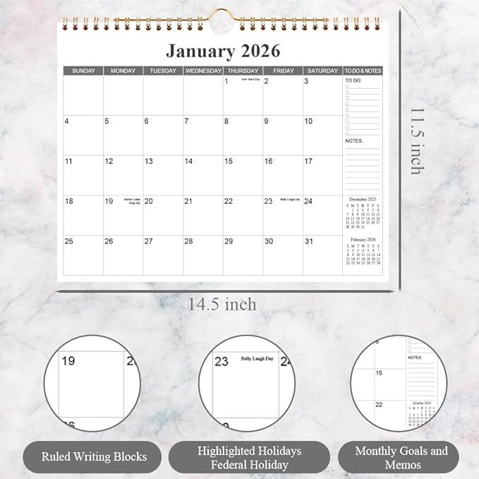 2026 Calendar - 18 Months Calendar 2026-2027 from January 2026 - June 2027, Wall Calendar 2026-2027 with Thick Paper, 11.5" x 14.5", Black