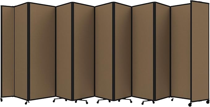 Versare Room Divider 360 Portable Wall Partition | Folding Panels | Large Freestanding Divider | Locking Wheels | Temporary Room Separator | 25' x 7'6'', Latte