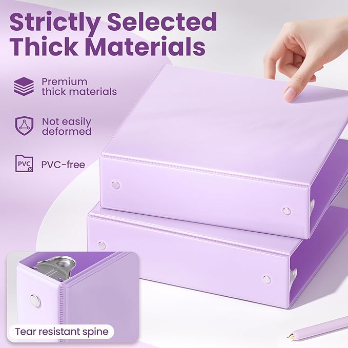 SUNEE 3 Ring Binder 2 Inch 1 Pack, Clear View Binder Three Ring PVC-Free (Fit 8.5x11 Inches) for School or Office Supplies, Purple