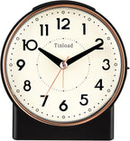Tinload 4.3" Retro Analog Alarm Clock, Vintage Decor, No Ticking Silent, Easy to Set, Gradual Rise Alarm, On/Off Switch on Side, Gentle Wake, Snooze, Lighted on Demand, Battery Operated, Retro Black