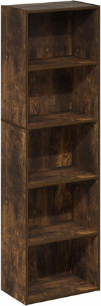 Furinno LUDER Book Shelf, 5-Cube Bookshelf, Bookcase with Open Shelf, 9.4 x 15.8 x 52, for Living Room, Bedroom, Home Office, Amber Pine